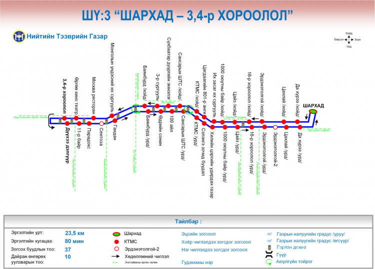 Шөнийн автобус зургаан чиглэлд 22:00-02:00 цагийн хооронд үйлчилнэ